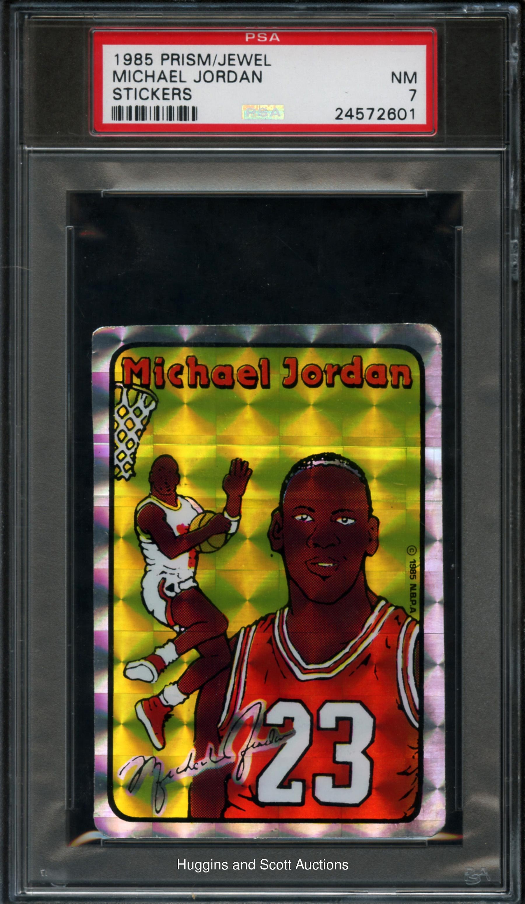 1985 Prism/Jewel Stickers Michael Jordan Rookie PSA NM 7