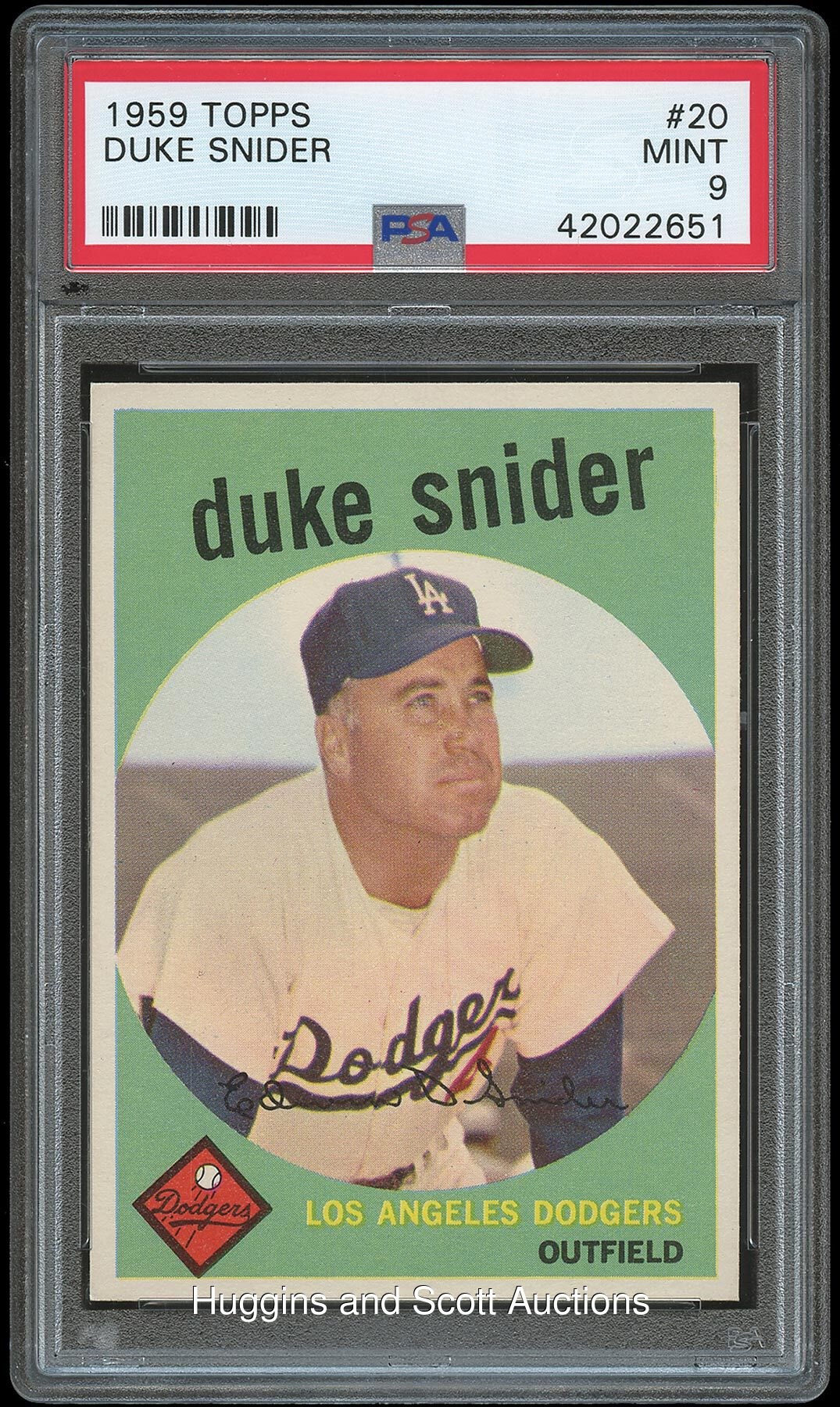 1959 Topps Baseball #20 Duke Snider - PSA Mint 9