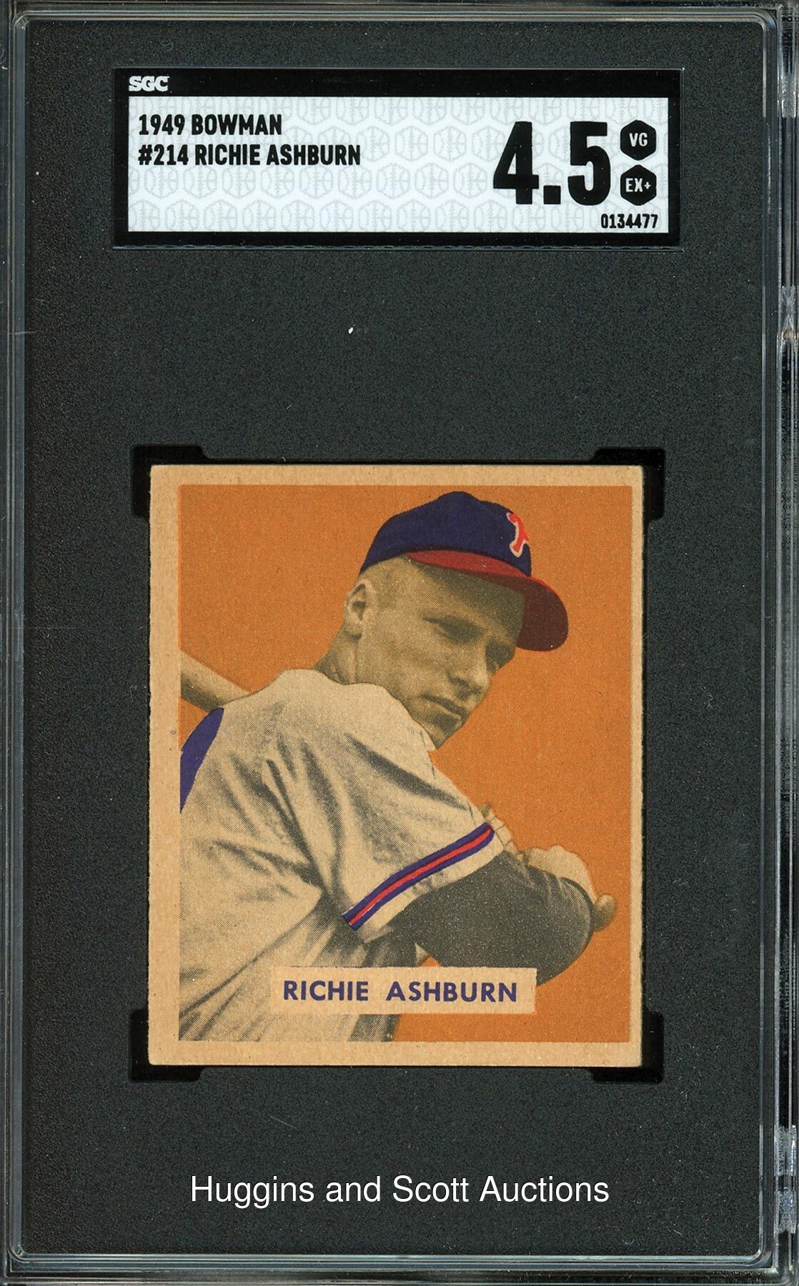 1949 Bowman Baseball #214 Richie Ashburn Rookie - SGC 4.5 VG-EX+