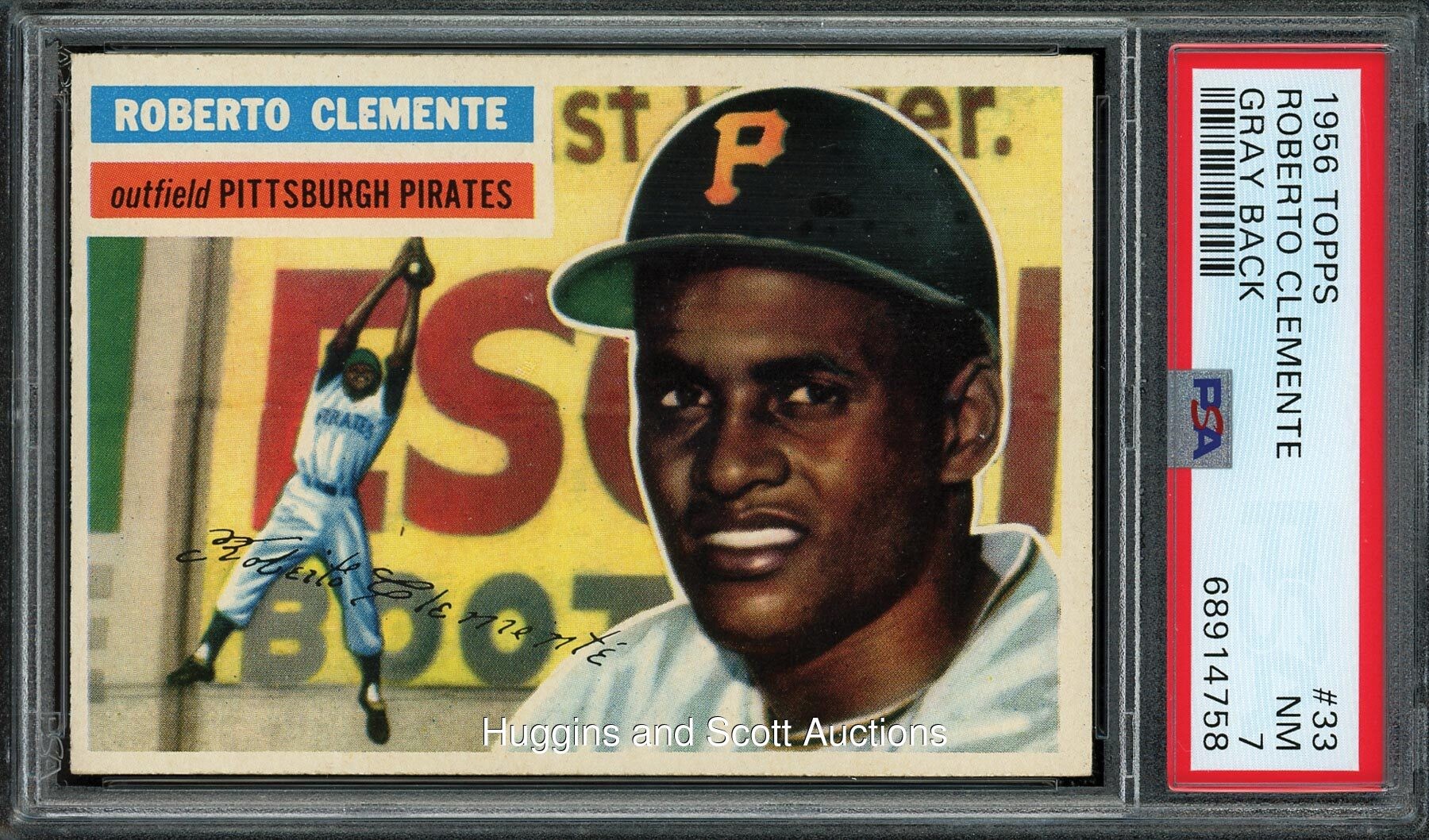 1956 Topps Baseball #33 Roberto Clemente (Gray Back) - PSA NM 7