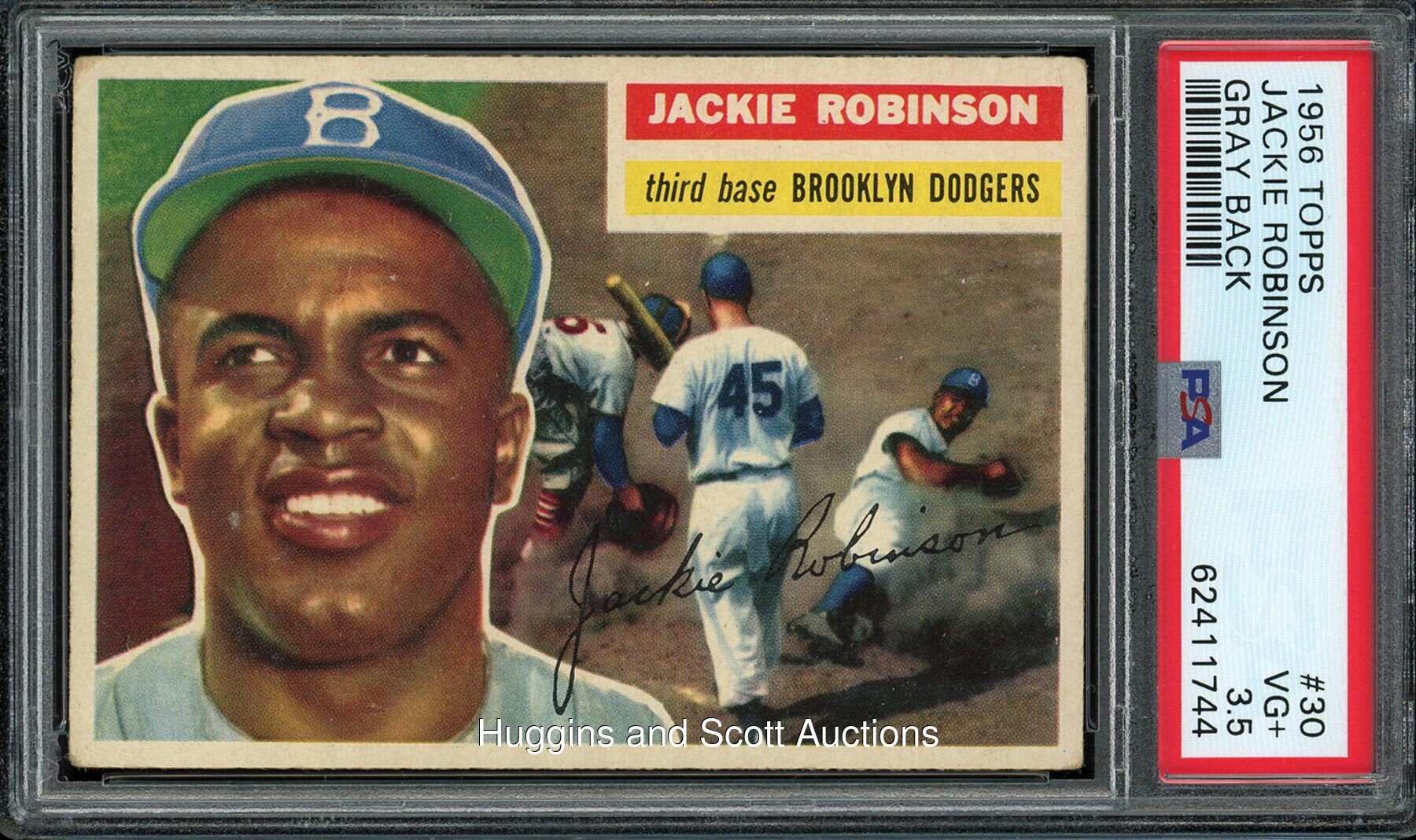 1956 Topps Baseball #30 Jackie Robinson (Gray Back) - PSA VG+ 3.5