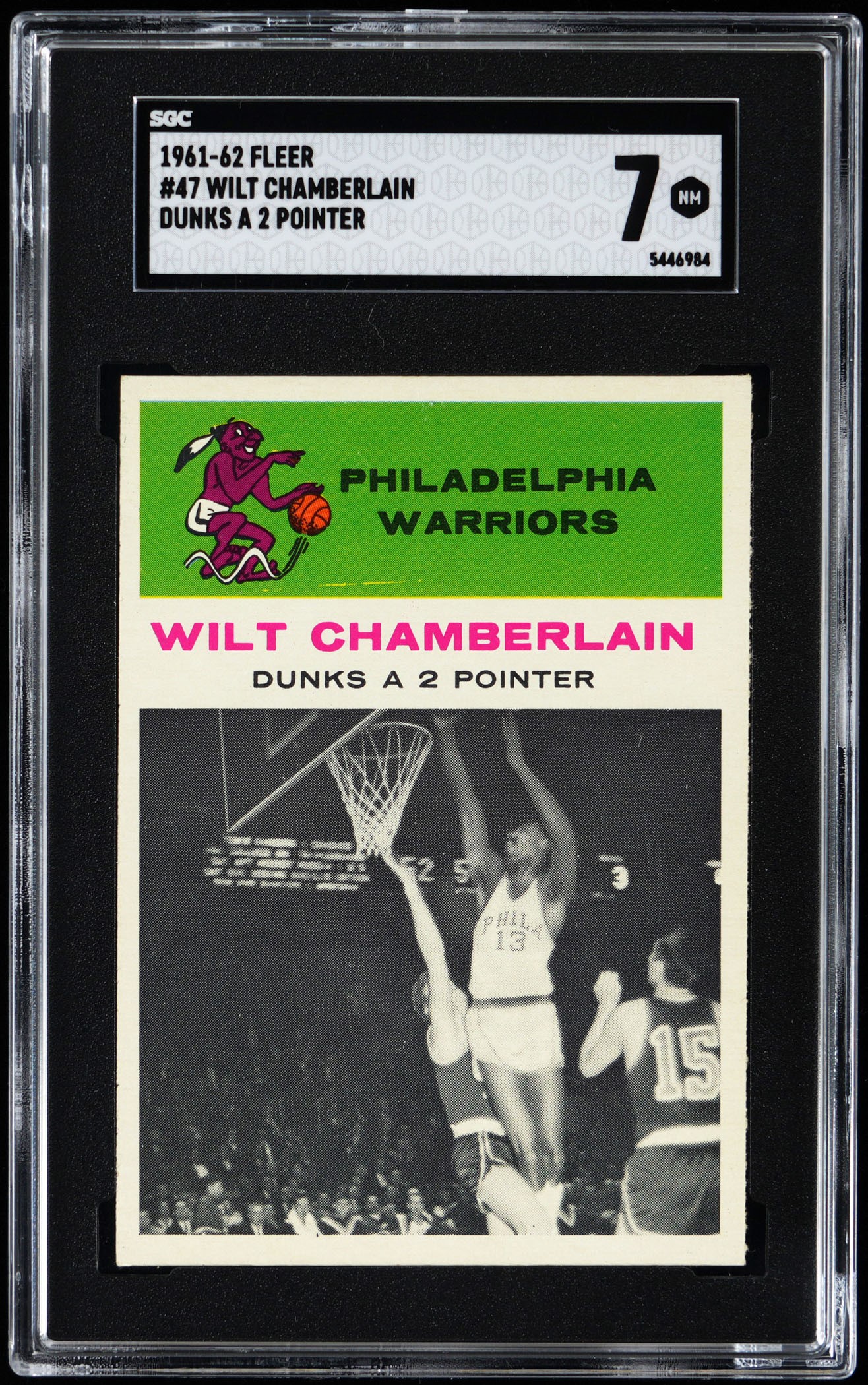 1961-1962 Fleer Basketball #47 Wilt Chamberlain In-Action Rookie SGC NM 7