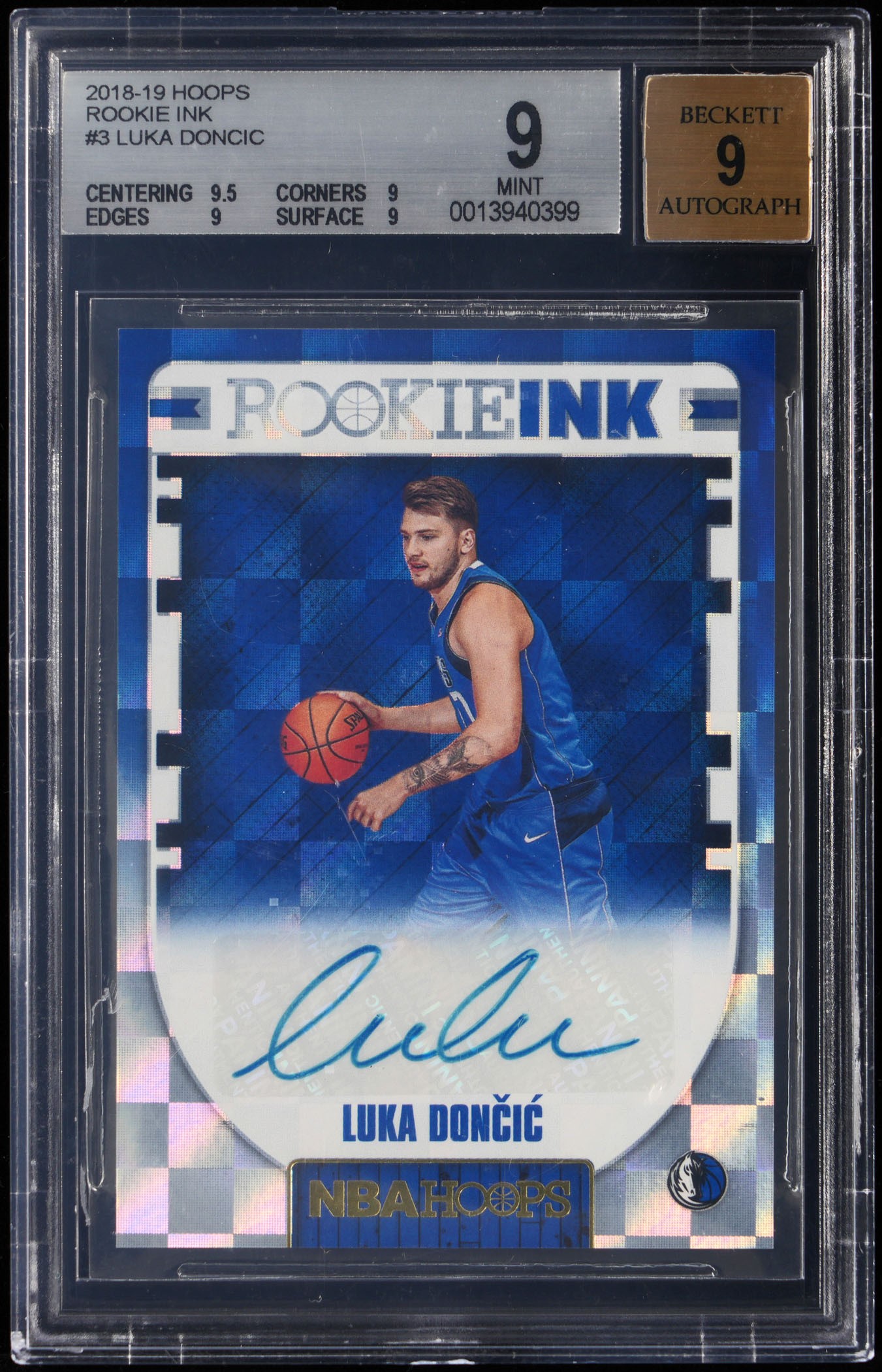 2018-2019 Hoops Basketball Rookie Ink Luka Doncic BGS MINT 9 with Beckett 9 Autograph Grade