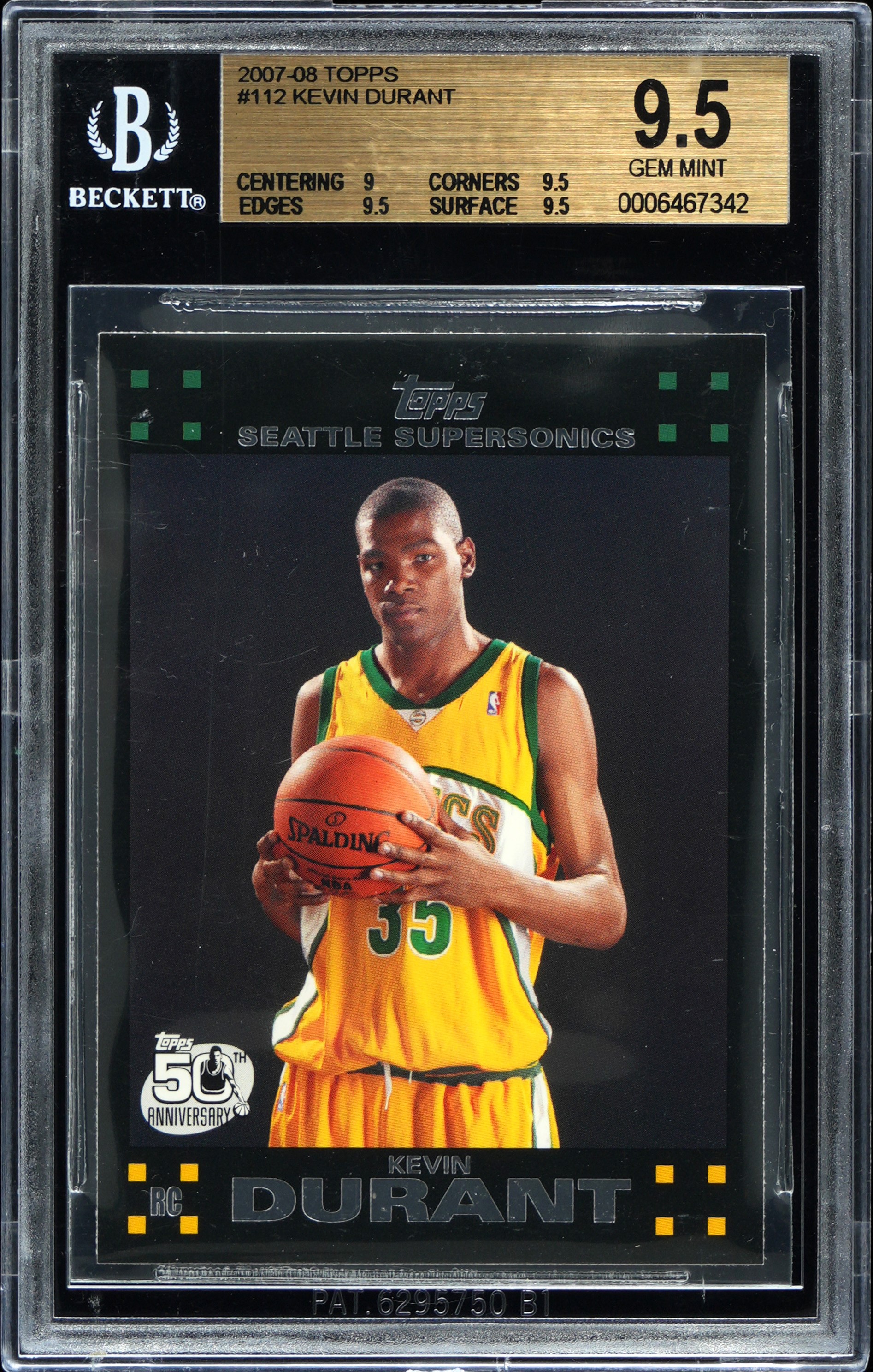 2007-2008 Topps Basketball #112 Kevin Durant Rookie BGS 9.5 GEM MINT