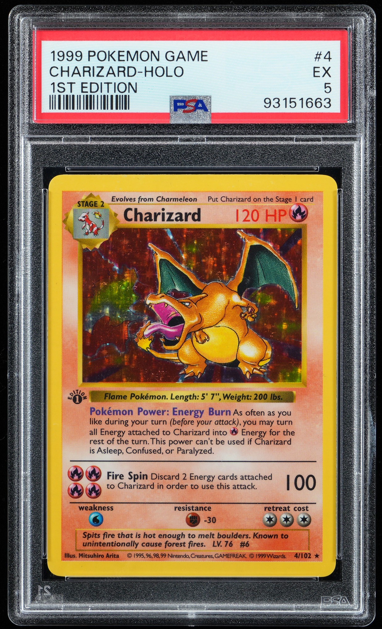 1999 Pokemon #4 Charizard Holo 1st Edition PSA EX 5